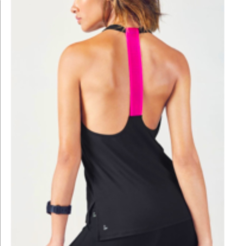 Fabletics black racerback tank top w/ pink back